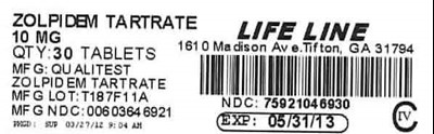 Zolpidem Tartrate 10mg Tablets Label (Zolpidem Tartrate 10mg)